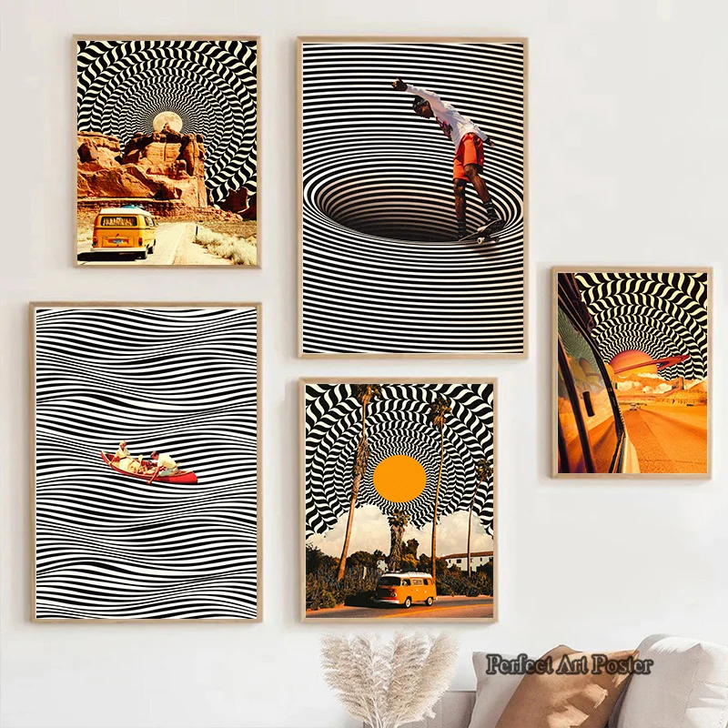 Optical Art Posters and Prints Orange Style Boat Ride Road Trip Vortex Canvas Painting Wall Art Pictures Home Living Room Decor