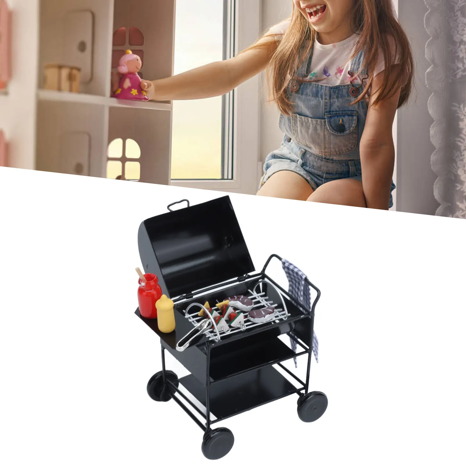 ZK40 Mini BBQ Grill 1:12 Miniature Scene Exquisite Beautiful Vivid Kitchen Furniture Model Dollhouse Accessory