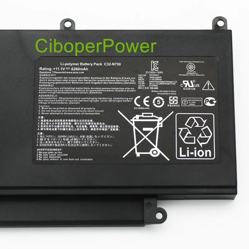 

C32-N750 0B200- 00400000 Laptop Battery For N750JV R750JV R750JK N750JK N750Y47JK-SL N750Y47JV-SL 0B02-00YG7KB