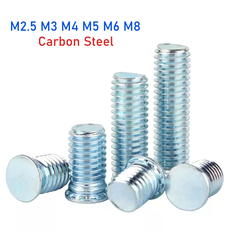 M2.5 M3 M4 M5 M6 M8 Carbon Steel Zinc Plated Self Clinching Screw Studs Pressure Rivet Screw FH Flush Head Studs Length 6-35mm