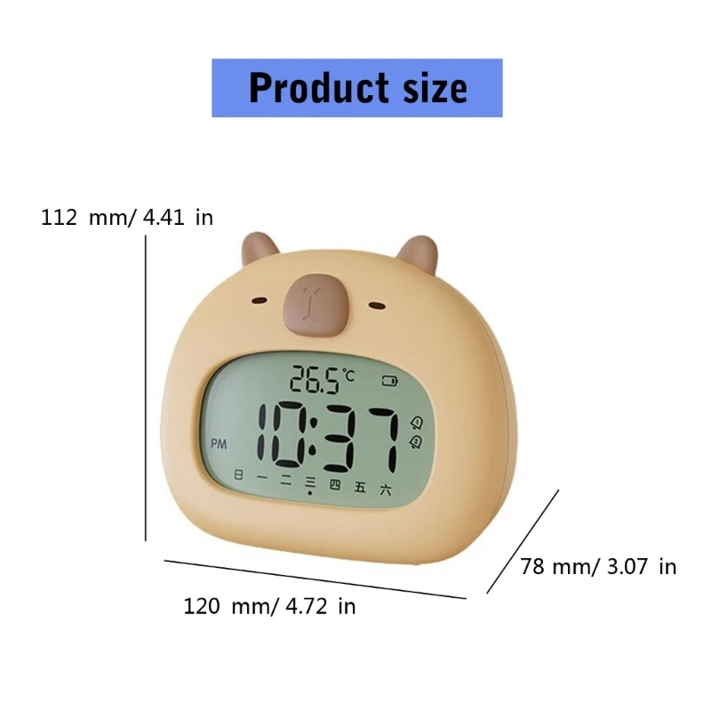 Capybaras Desk Alarm Clock with Soft Glowing LED Nightlight and USB Rechargeable Timers Desktop Decoration