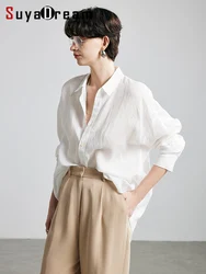 SuyaDream,Woman Loose Shirts, 100%Ramie, Turn Down Collar, Solid Chic Blouses, 2025 Spring Summer Cozy Top, Purple, White