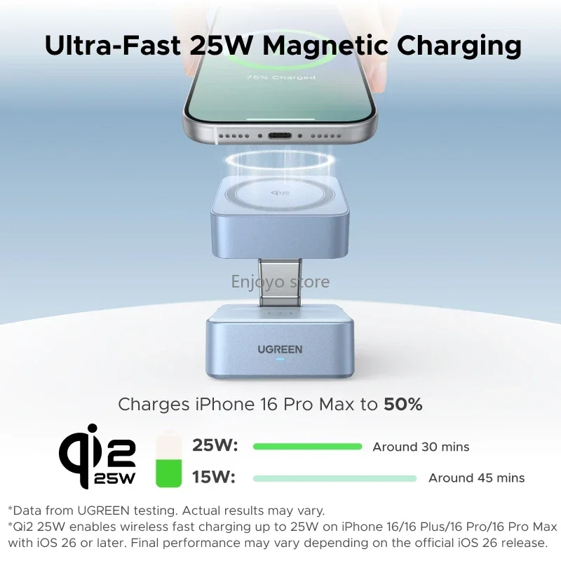 UGREEN Qi2 25W Magnetic 2‑in‑1 Wireless Charger Stand Fast Charging for IPhone Series AirPods Multi‑Device Simultaneous Charging