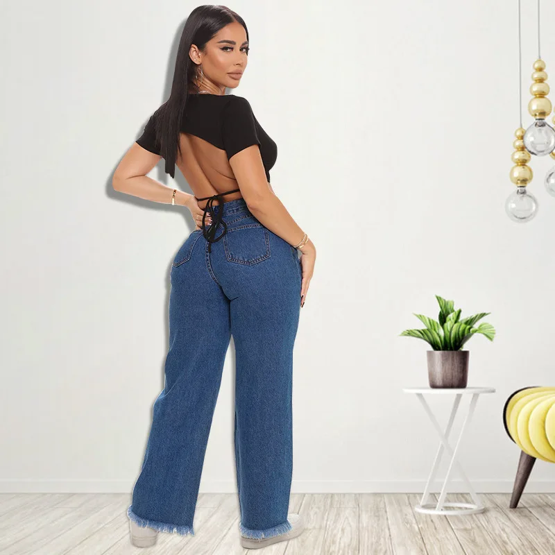 Denim Jeans Women Pant Long Pants Wide Leg Casual Loose Maxi Embroider High Waist Straight Trousers Spring Y2k Streetwear 2025