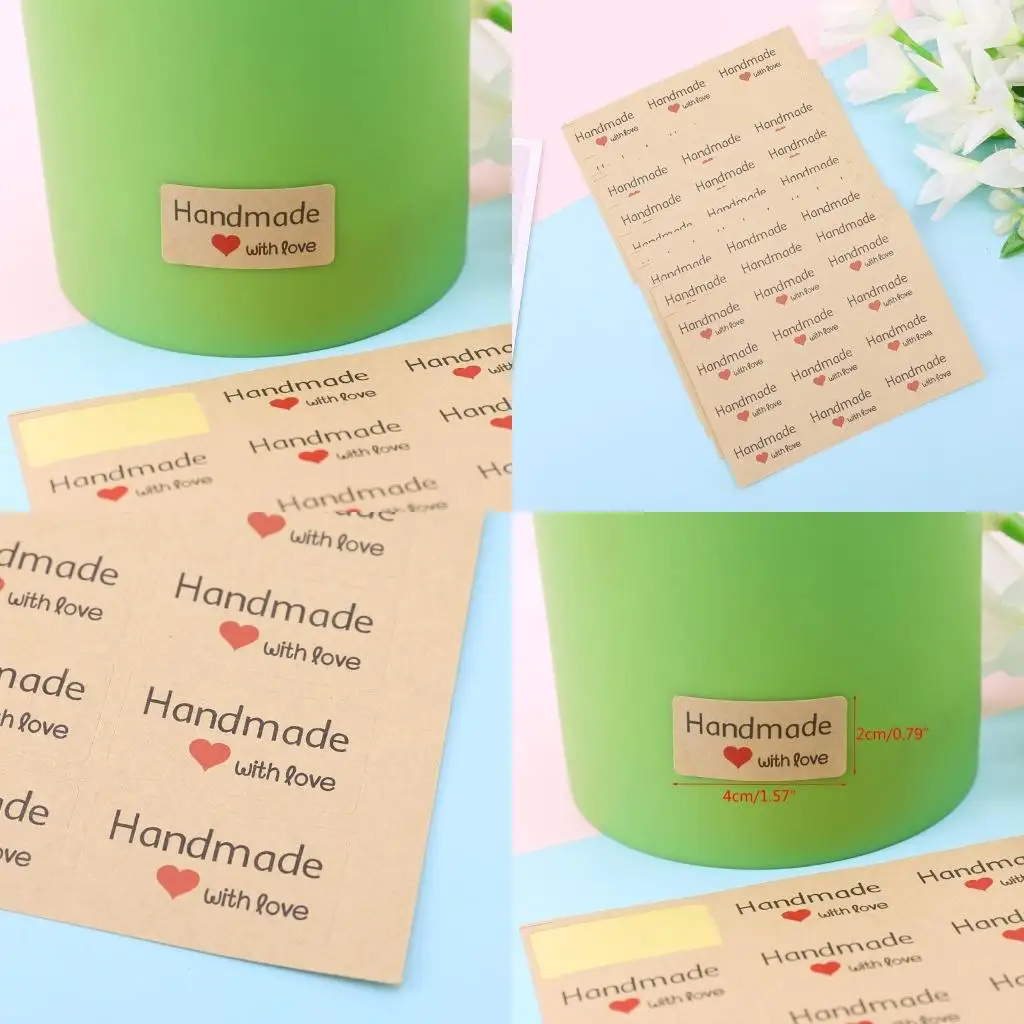 

120x Vintage Handmade With Love Package Label Kraft Adhesive Stickers Baking high quality