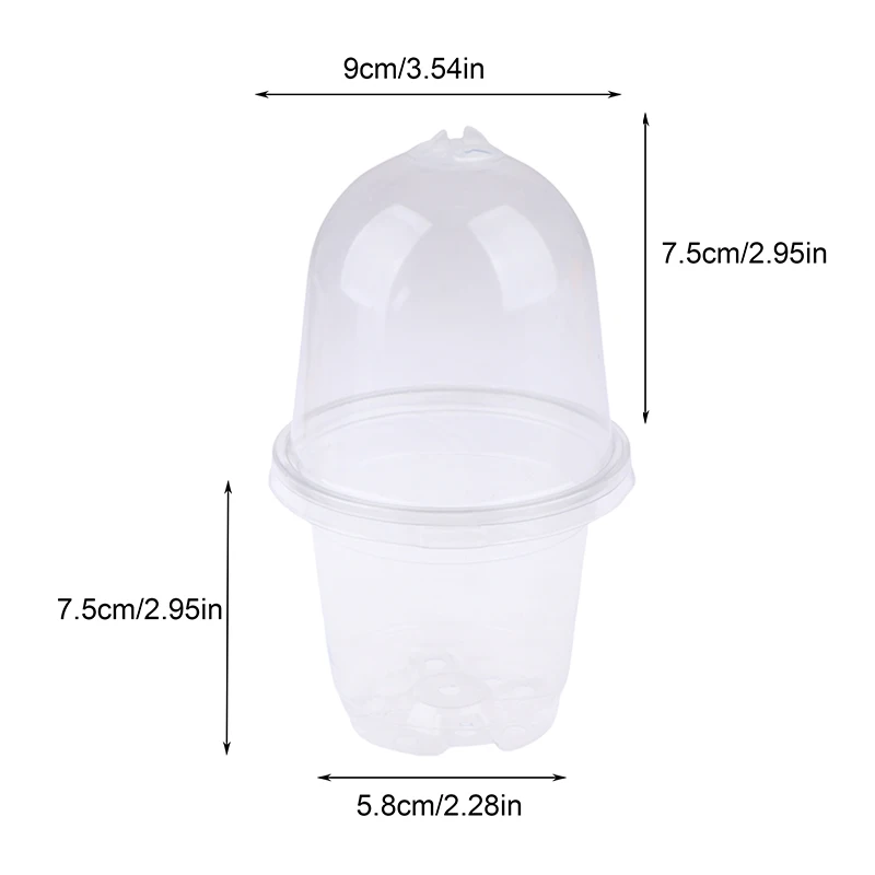 -5Pcs Plant Nursery Pot Transparent Plastic PET Seed Stater Cups with Cover Humidity Dome Tray Transplanting Planter Containers
