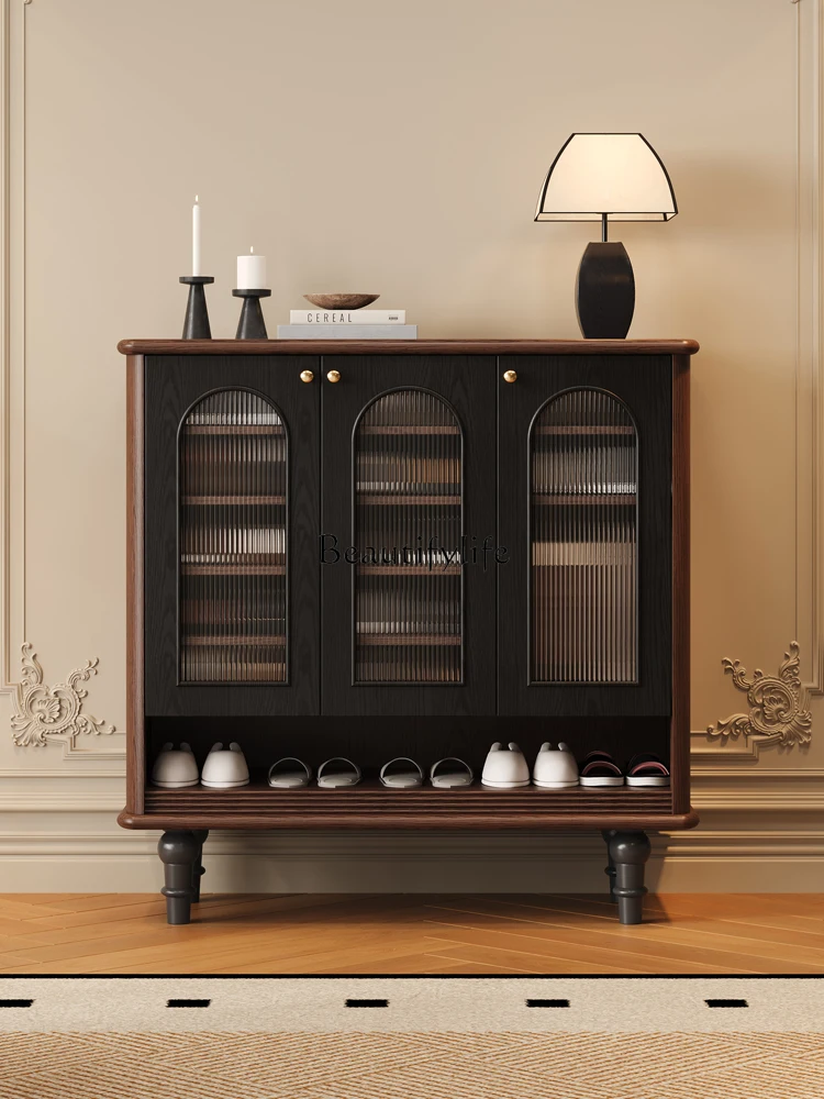 

French retro solid wood shoe cabinet household door entrance porch locker