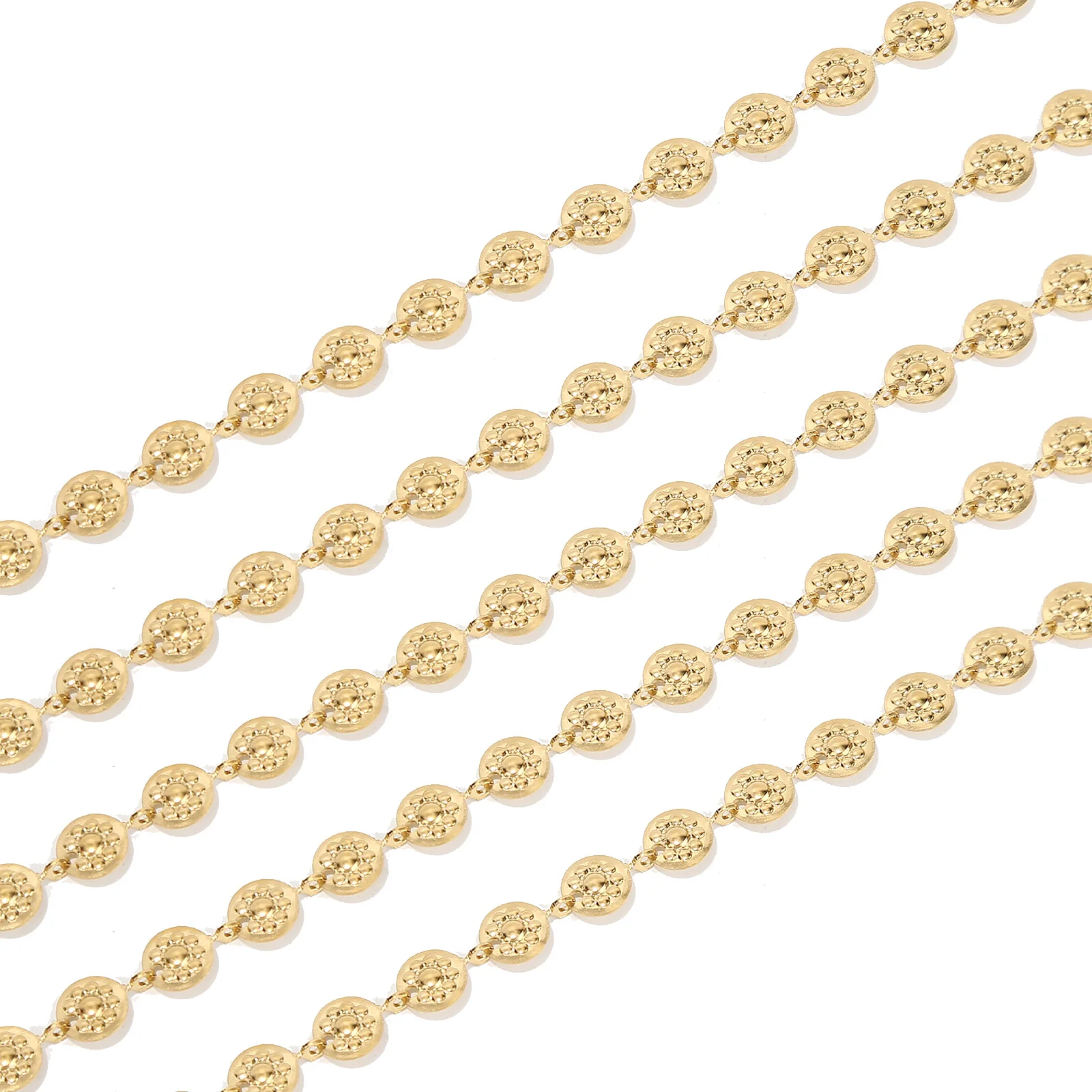 1Meter/2Meters Stainless Steel Chains Gold Color Embossing Round Flower Chains for Necklace Bracelet Jewelry Making DIY Findings