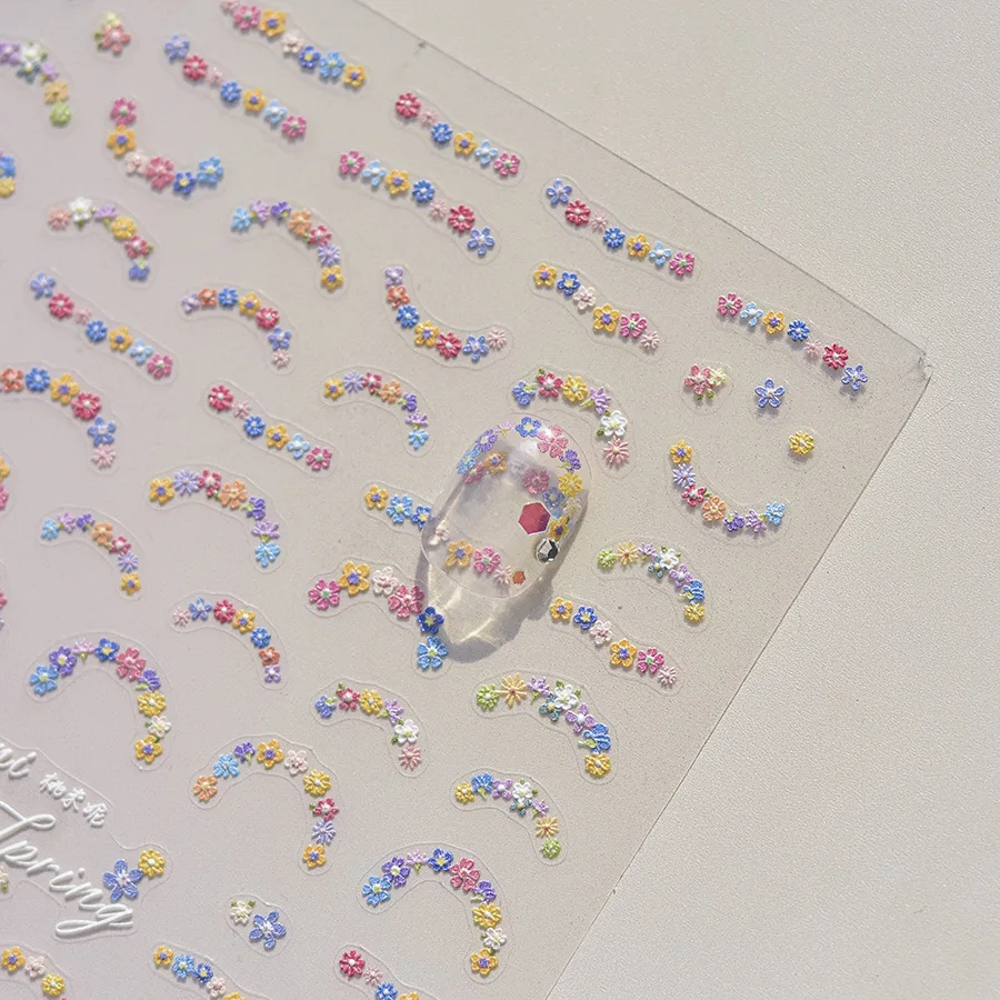 1pcs 5D Diamond Japanese Spring Colorful Flower Nail Art Stickers Elegant Self-Adhesive Nail Decorations Decals Accessories DIY