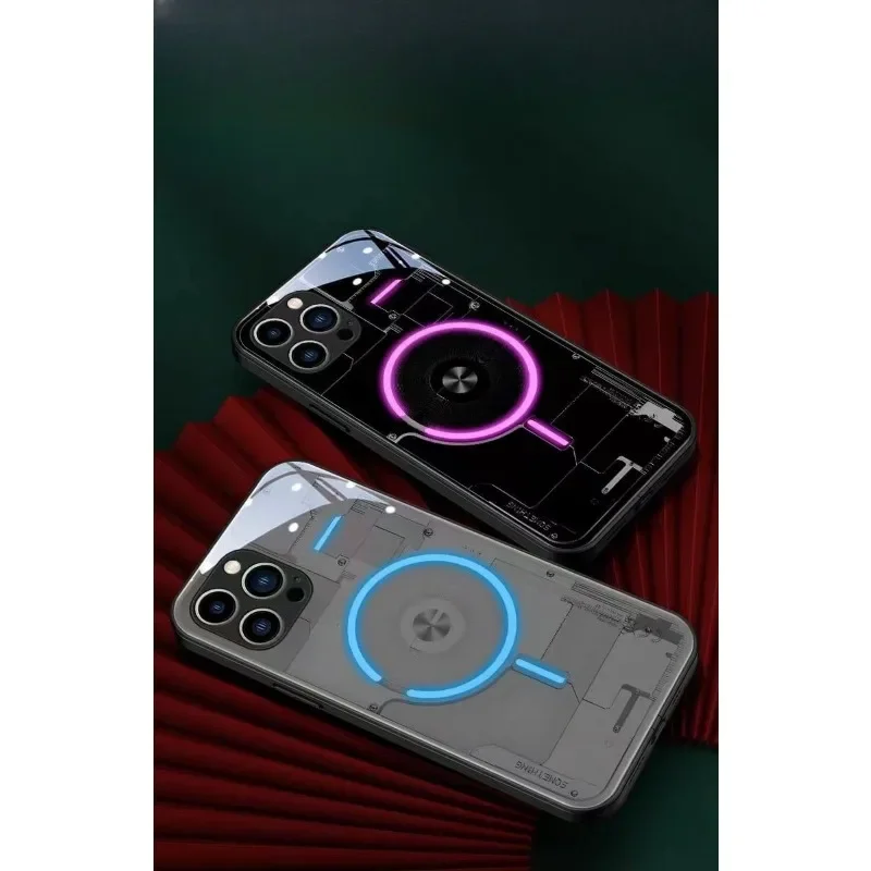 LED Light Up Flash Glass Phone Case For IPhone16 15 14 13 12 11 Pro Max Mini X XR Xs Max Shockproof Anti-scratch Protector Cover