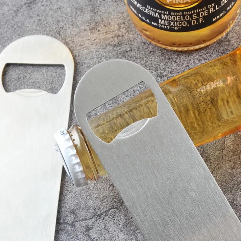Hot Sale 1pc Stainless Steel Beer Bottle Opener Flat Speed Bottle Cap Opener Remover Bar Blade Kitchen Tool Beer Party Supplie