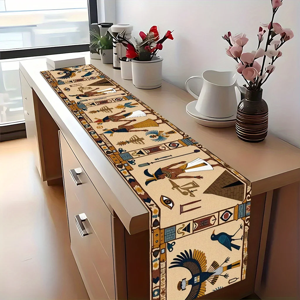 Ancient Egyptian Papyrus Table Runner - Rectangular Table Cover for Winter Holiday Home Decor, Kitchen Dining & Coffee Parties