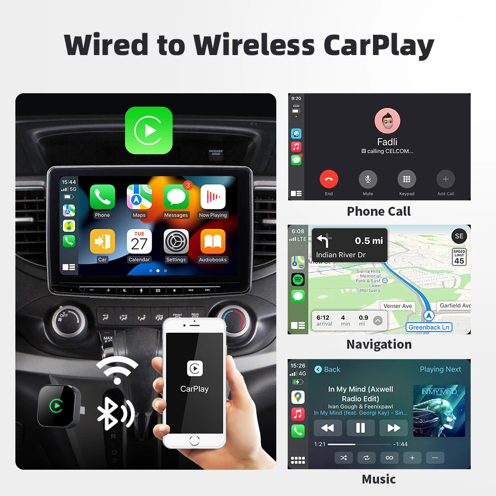 ดองเกิล Xiaomi Wireless CarPlay อะแดปเตอร์ Wireless Android Auto 2in1 ระบบอัจฉริยะในรถยนต์ AI Smart Box สำหรับรถยนต์ที่มีระบบ CarPlay แบบใช้สาย