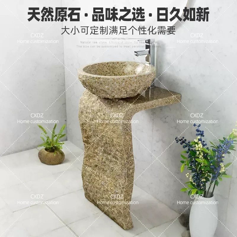 Stone Pillar Integrated Washbasin Floor to Ceiling Outdoor Sink for Courtyard Balcony Villa Garden