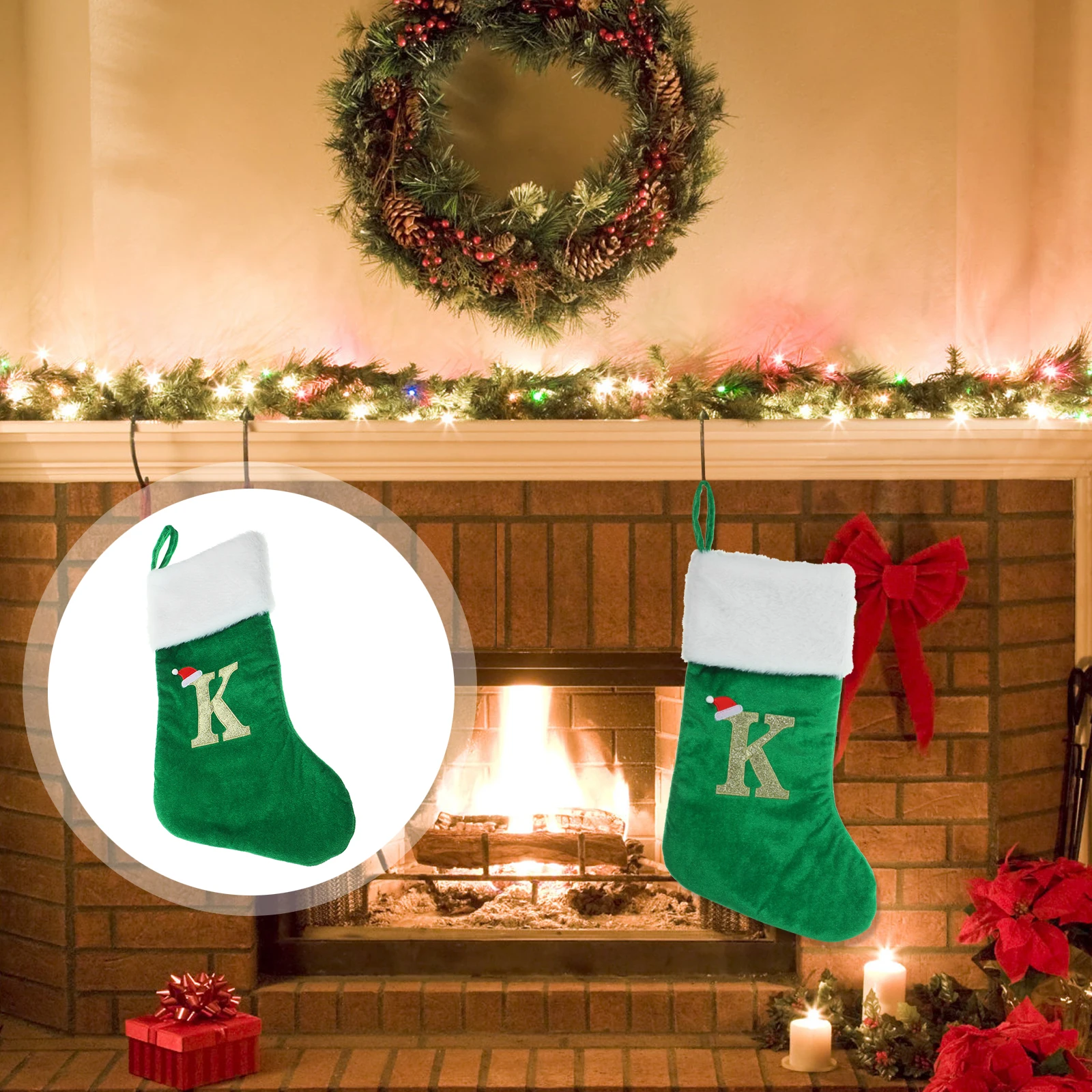

Christmas Stocking Decorative Socks Candy Bag Fireplace Embroidered Stockings Holiday Party Decorations for Kids