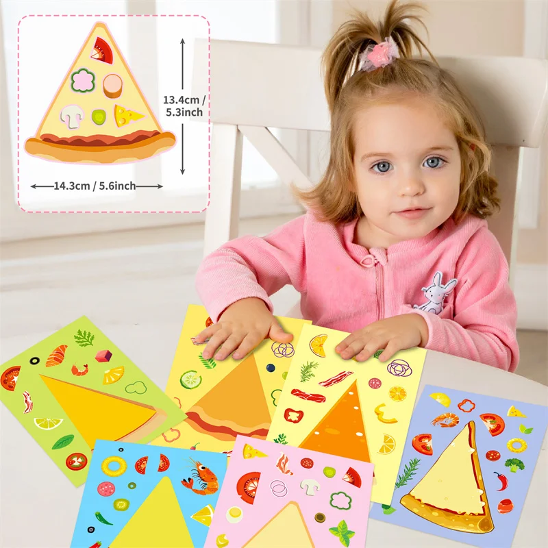 Pegatinas de Pizza DIY para niños, juguetes clásicos, haga su propia Pizza, se aferra, pegatinas de rompecabezas, manualidades de decoración para