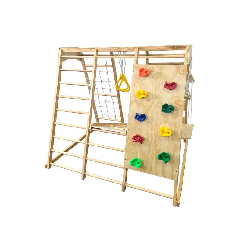 Wooden Toddler Jungle Gym Amusement Park Playground Climbing Frame Set Swedish Ladder Wall Indoor Covered  Rock Climbing