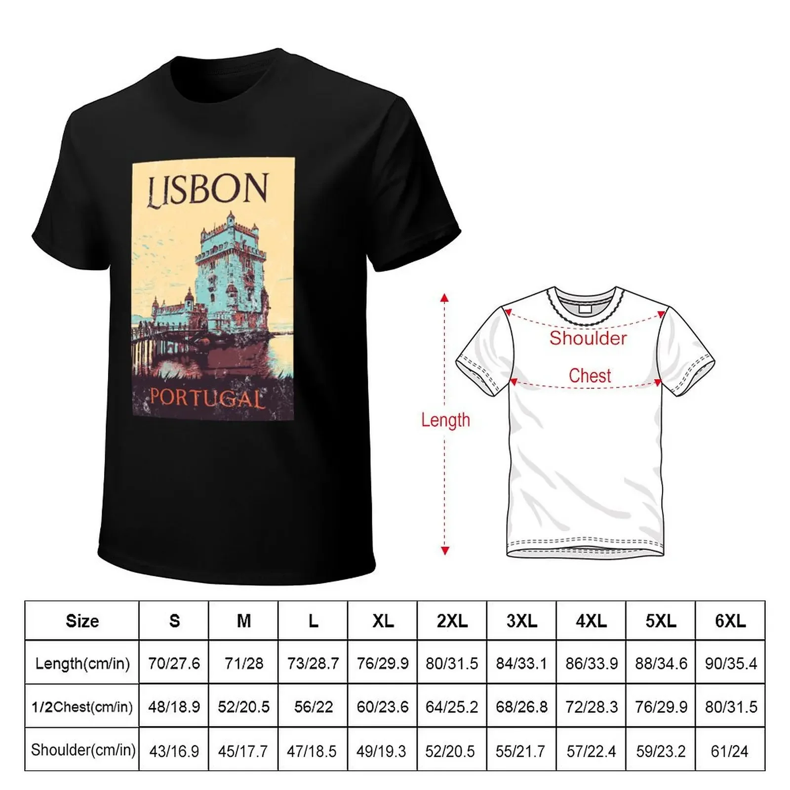 Lisbon Tower of Belem Illustration Iconic Monument Art T-shirt tops vintage clothes mens plain t shirts