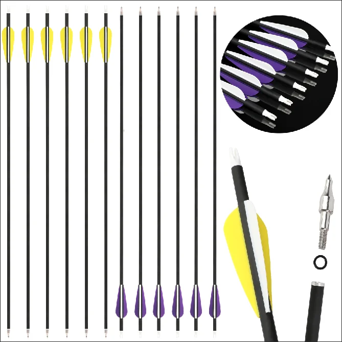 

6/12 шт. смешанные карбоновые стрелы 31,6 дюйма, позвоночник, 500 стрел для стрельбы из лука, 3 дюйма, резиновые лопасти, 100 зерен, наконечник стрелы для охоты с луком, стрельба