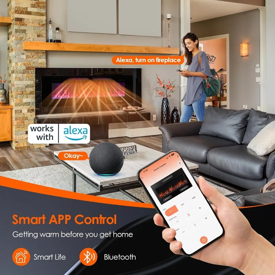 60 مدفأة كهربائية ذكية يتم التحكم فيها بتطبيق WiFi لغرف المعيشة الحديثة وغرف النوم، تصميم خطي رفيع للغاية مع راحة و