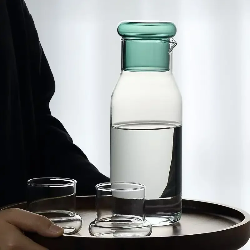 Bedside Carafe and Glass Set, Use Tumbler as Lid Night Table Water Carafe for Nightstand, Mouthwash Dispenser Pitcher with Cup