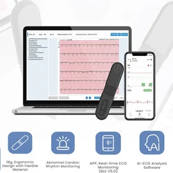 24 Hours Bluetooth AI Holter ECG Monitoring Wearable ECG EKG  Rechargeable Monitor 17 Abnormal ECG Patterns AI Data Analysis