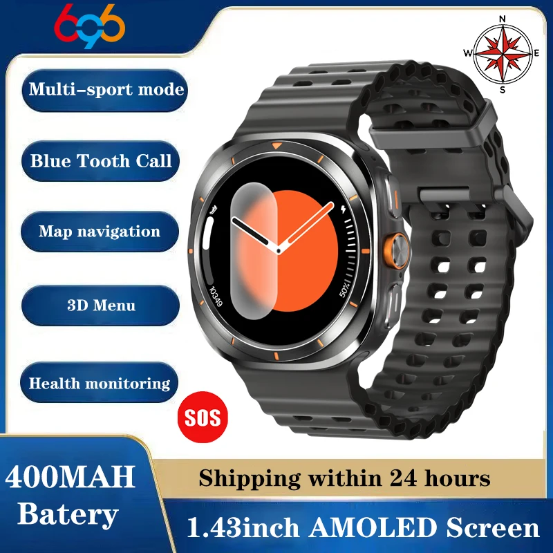 Blue Tooth Call Smart Watches Men SOS Sports Fitness 400mAh Waterproof Smartwatch Compass Voice Assistant 24H Heart Rate Health