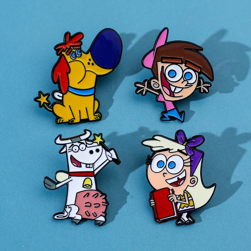 Comedy Animation The Fairly Oddparents Enamel Pin Cute Cartoon Timmy, Cosmo and Wanda Metal Brooch Badge Backpack Accessory Gift