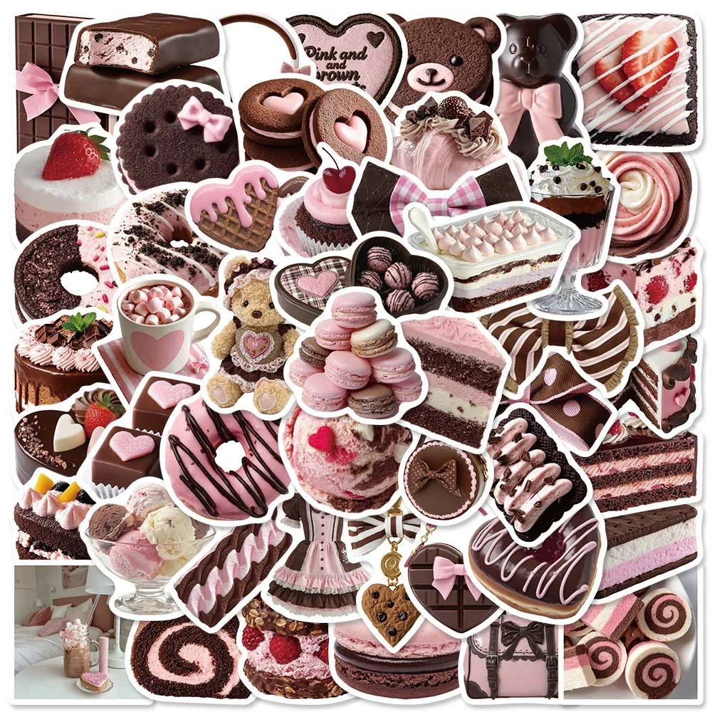 10/30/50 Stück INS-Style Niedliche Braune und Rosa Dessert-Ästhetik-Aufkleber DIY Notizbuch Motorrad Handy Wasserdichte Dekorations-Sticker Spielzeug