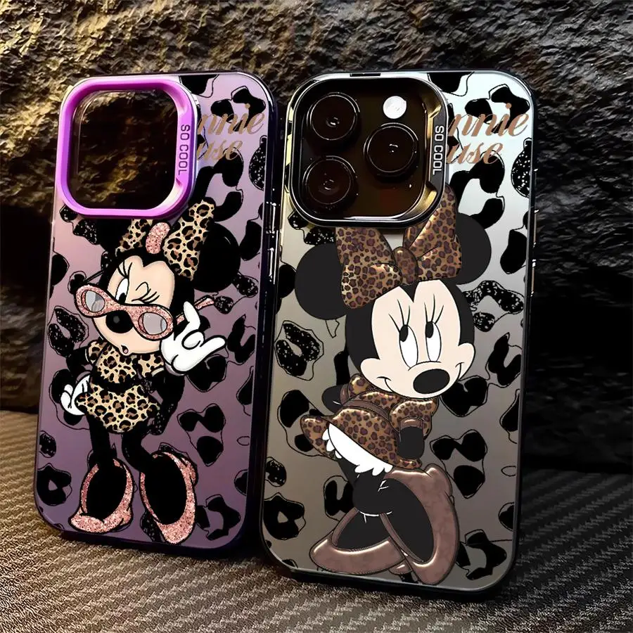 

Case for Apple iPhone 11 13 15 Pro Max 14 Plus 12 16 Silicone Shell Phone Cover Shockproof Funda Disney Leopard Mickey Minnie