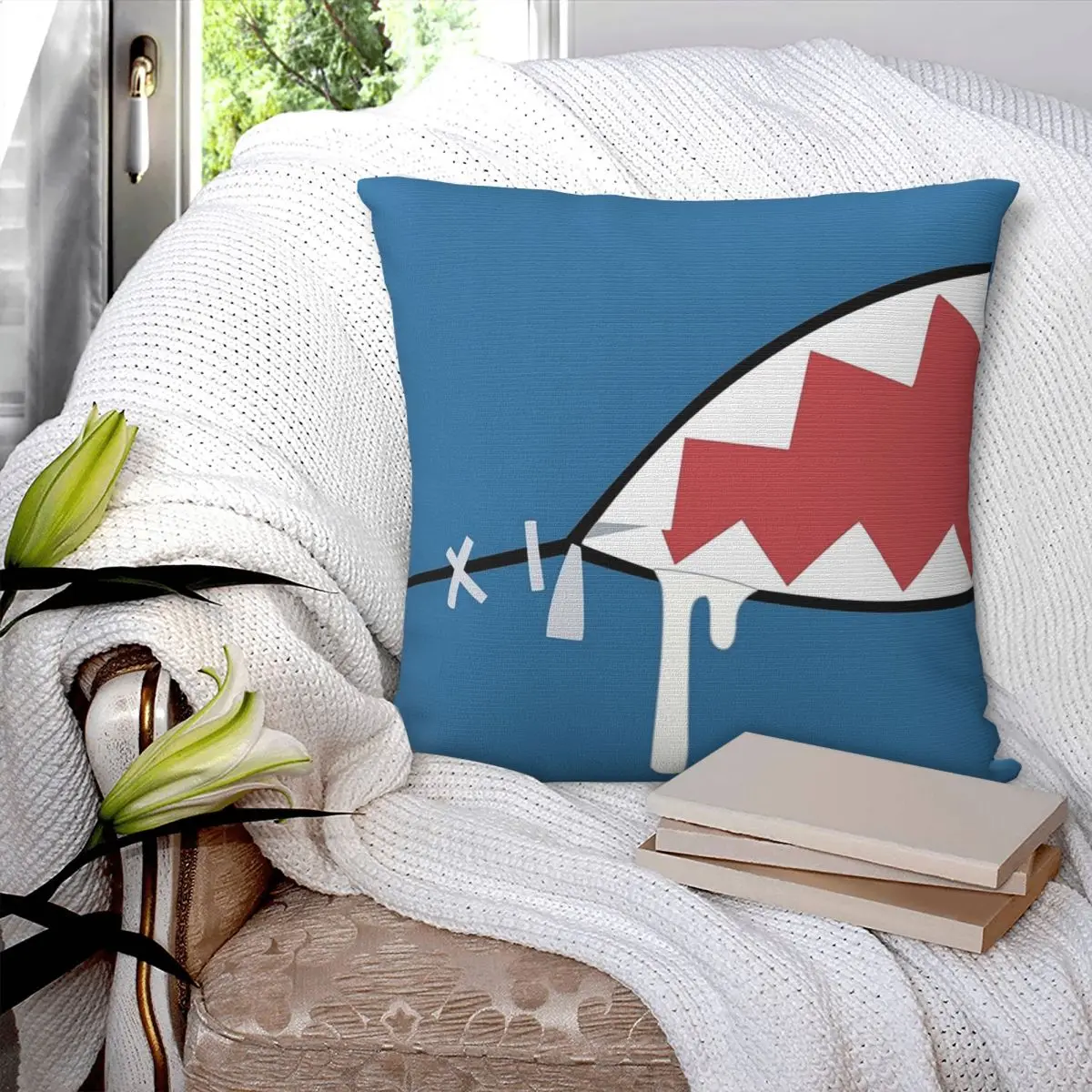 Gawr Gura Shark Mouth Square Pillowcase Pillow Cover Polyester Cushion Decor Comfort Throw Pillow for Home Car