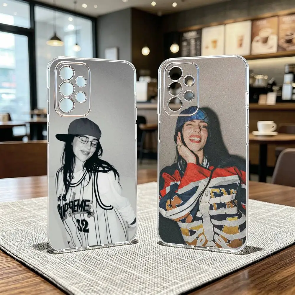 Funda de Silicona Transparente para Teléfono con la Imagen de la Joven y Poderosa Cantante Billie Eilish, Compatible con Samsung S25, S24, S21, S22, S23, S30, Ultra, S20, Plus, Fe