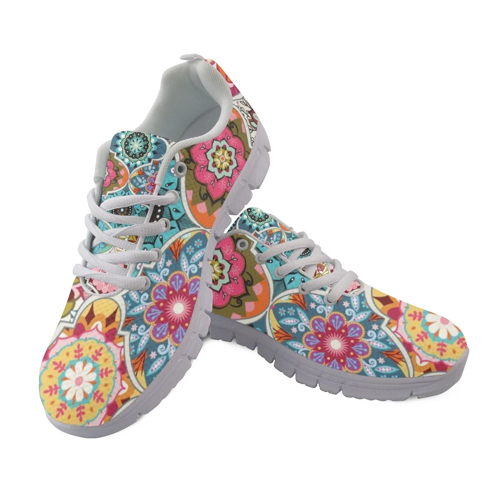 Luxury Brand Bohemia Mandala Flower Print Casual Sneakers for Women Comfortable Air Flat Shoes Femme Lace up Zapatos