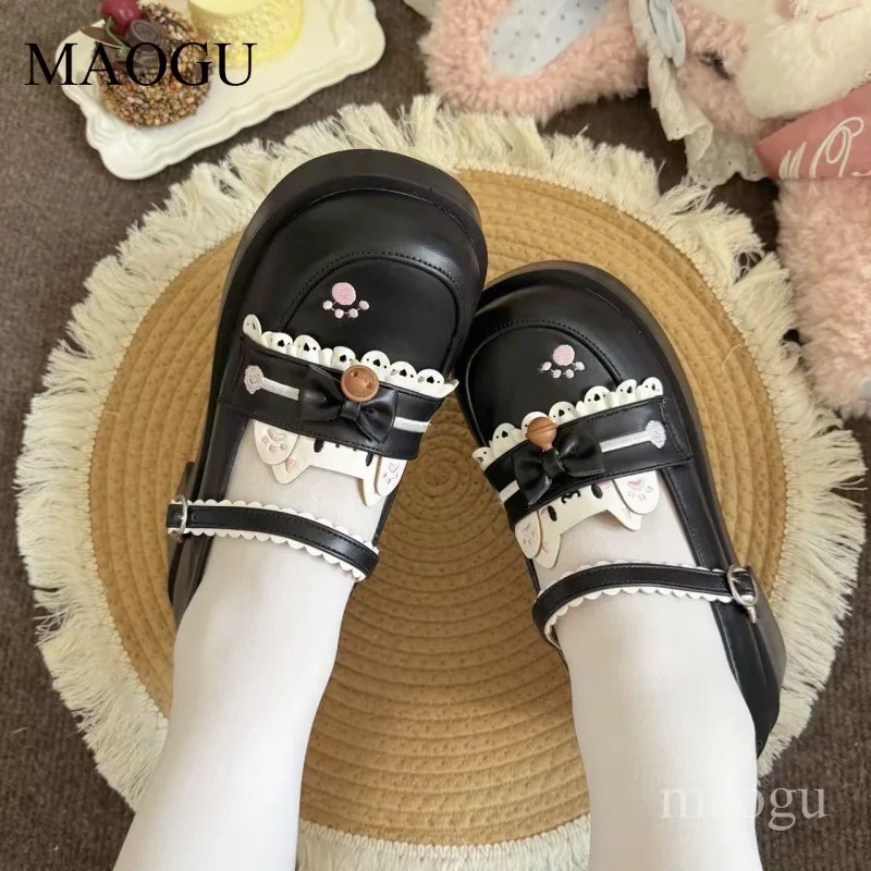 Lolita Mary Jane Shoes for Women Cartoon Bunny Bow Block Heel Pumps Sweet Japanese Style Cosplay Ladies Shoes Sapato Feminino