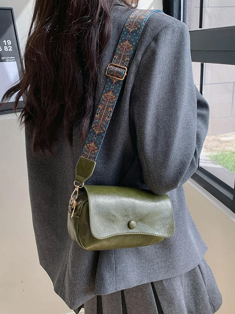 Simple Style Small Shoulder Bags For Women Solid Color Pu Leather Wide Strap Crossbody Bag Female Phone Purse Messenger Handbag