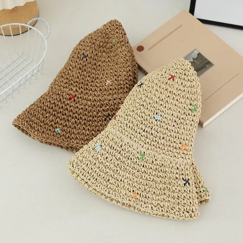 Adjustable Brim Hat Portable Foldable Fisherman Hat Handmade Braid Straw Sun Hat Wide Brim Summer Outdoor Protection for Travel