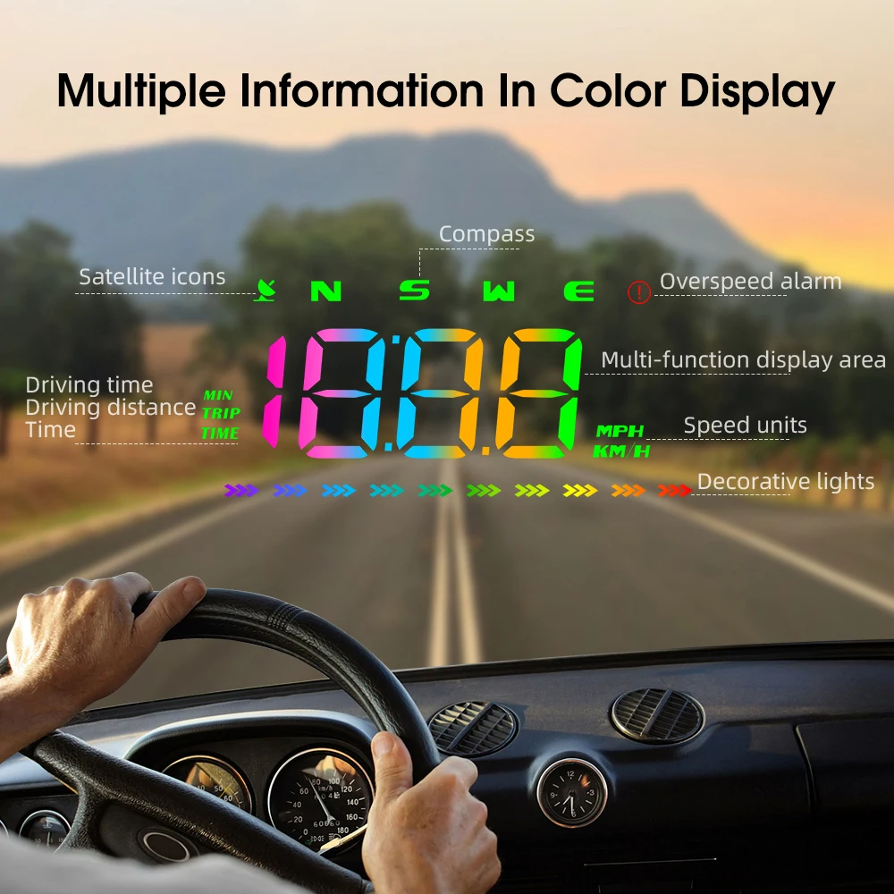Hud Head Up Display GPS velocímetro Digital para coche medidor de velocidad para proyección de parabrisas de coche pantalla colorida brújula Universal