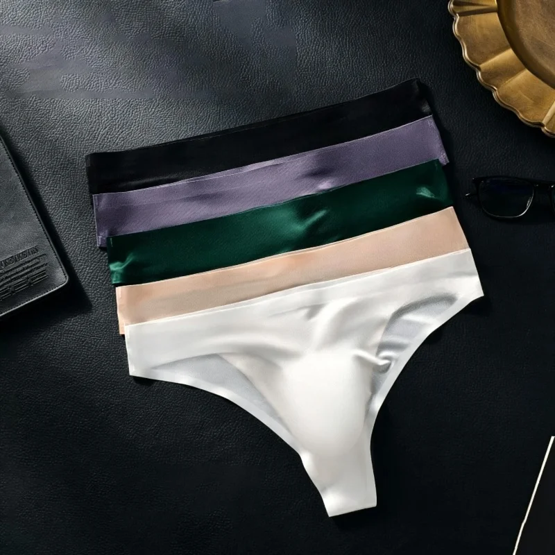 

5pcs Seamless Ice Silk Underwear Solid Color G-string Thong Men Sexy Low-rise Underpants U Bulge Pouch T-Back Panties Tanga
