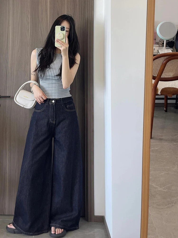 

Американские джинсы с высокой талией и широкими штанинами, прямые джинсы, женские летние тонкие свободные драпированные длинные брюки, повседневная мода