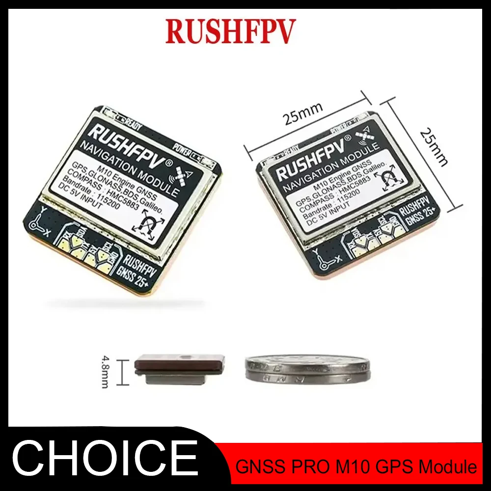 

RUSHFPV GNSS PRO M10 Dual-Protocol GPS Module – Built-in Ceramic Antenna | HMC5883 Compass | 5V | 25x25mm for FPV Long Range