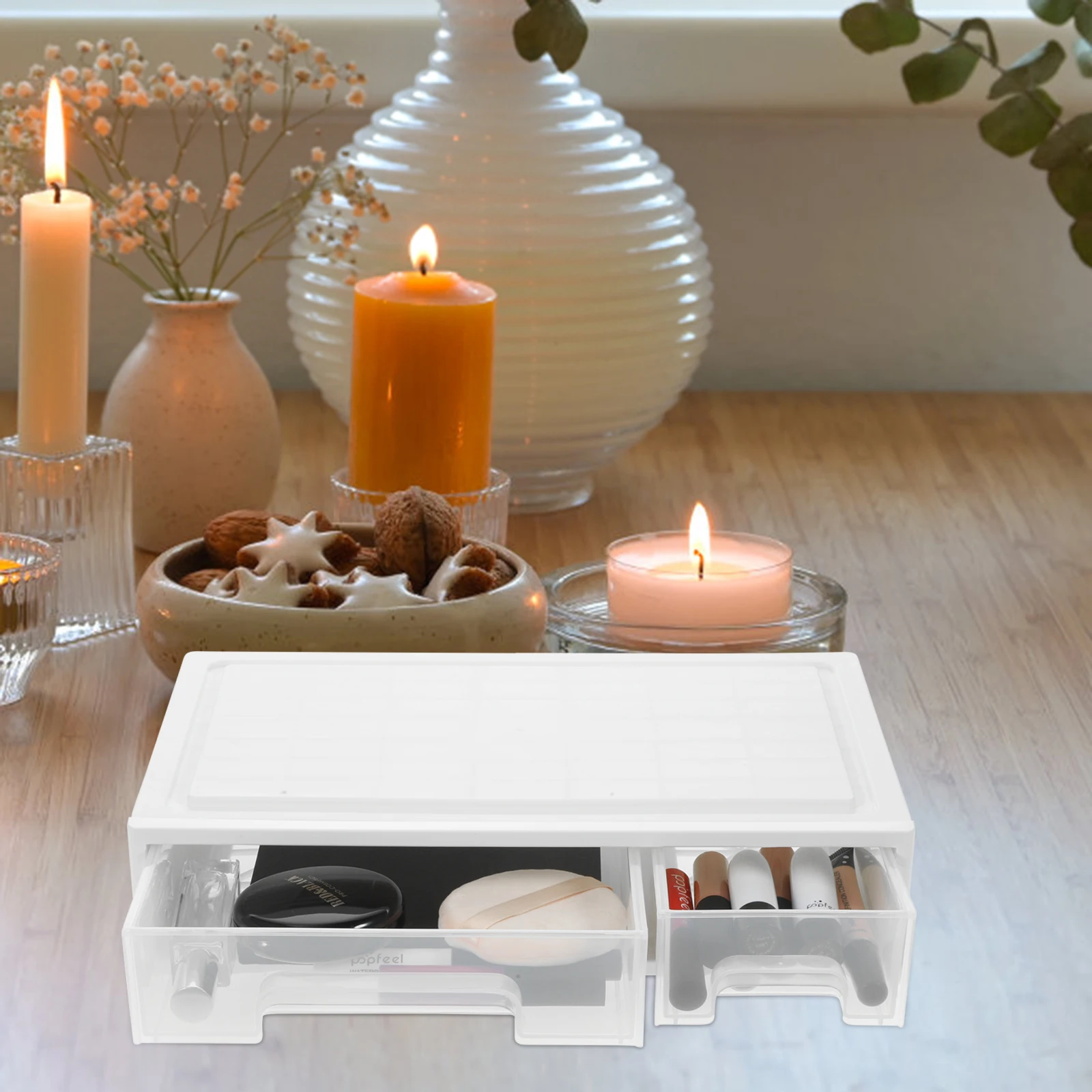 

Drawer Storage Box Organizer Bins for Desk White Desktop Office Work Large Capacity PP Material Easy Classification Functional