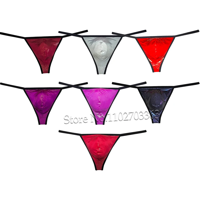 Fashionable Men's Wet Look Ice Silk G-String Jockstrap Underwear, Soft & Elastic Bikini Thong Pants