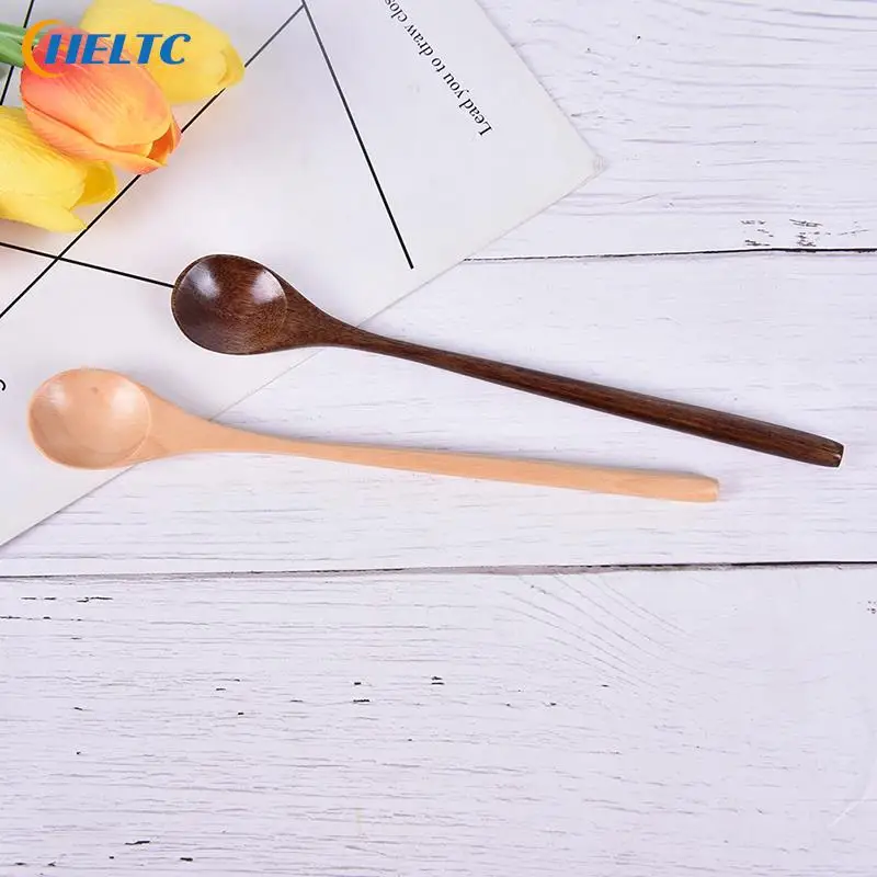 Wooden Spoons Large Long Handled Spoon Kids Spoon Wood Rice Soup Dessert Spoon Coffee Tea Mixing Tableware 1pc