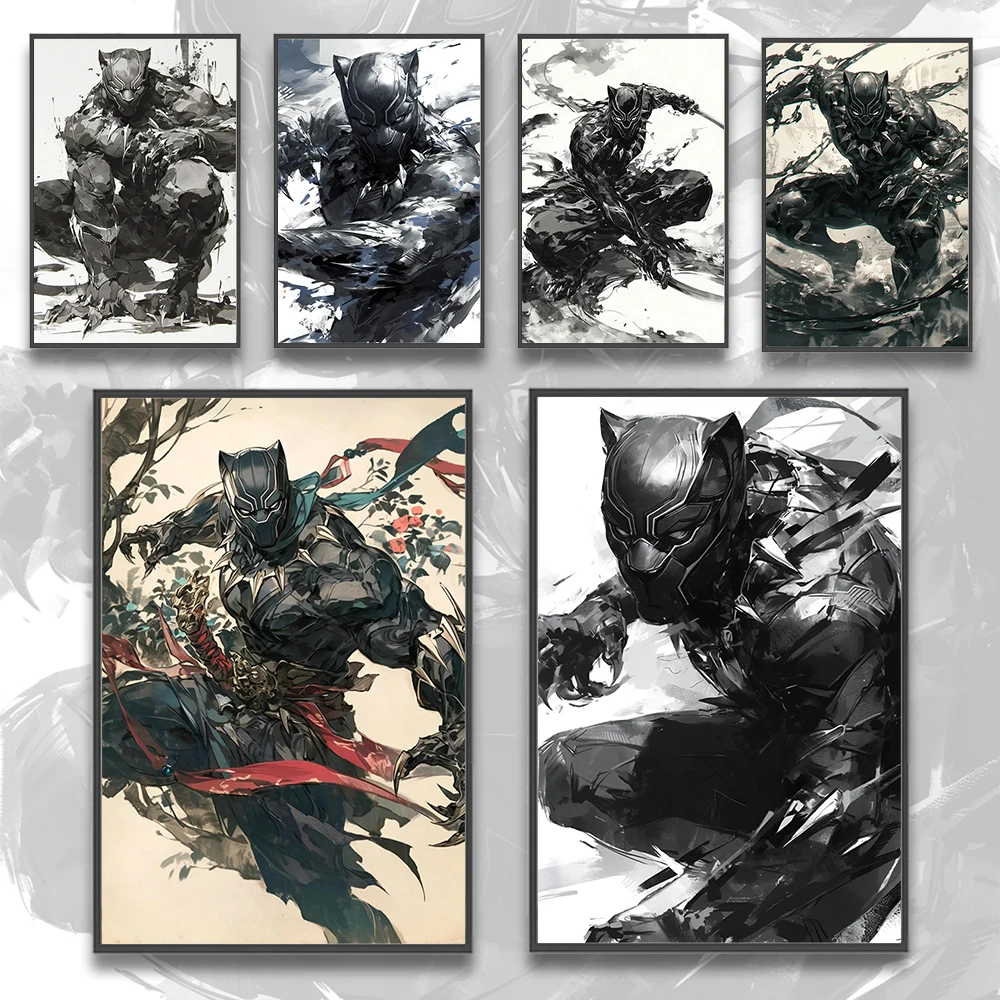 Black Panther Self-adhesive Poster Home Decoration Painting Marvel Movie Wallpaper Figures Photo Wall Boy Bedroom Kid Gift Decor