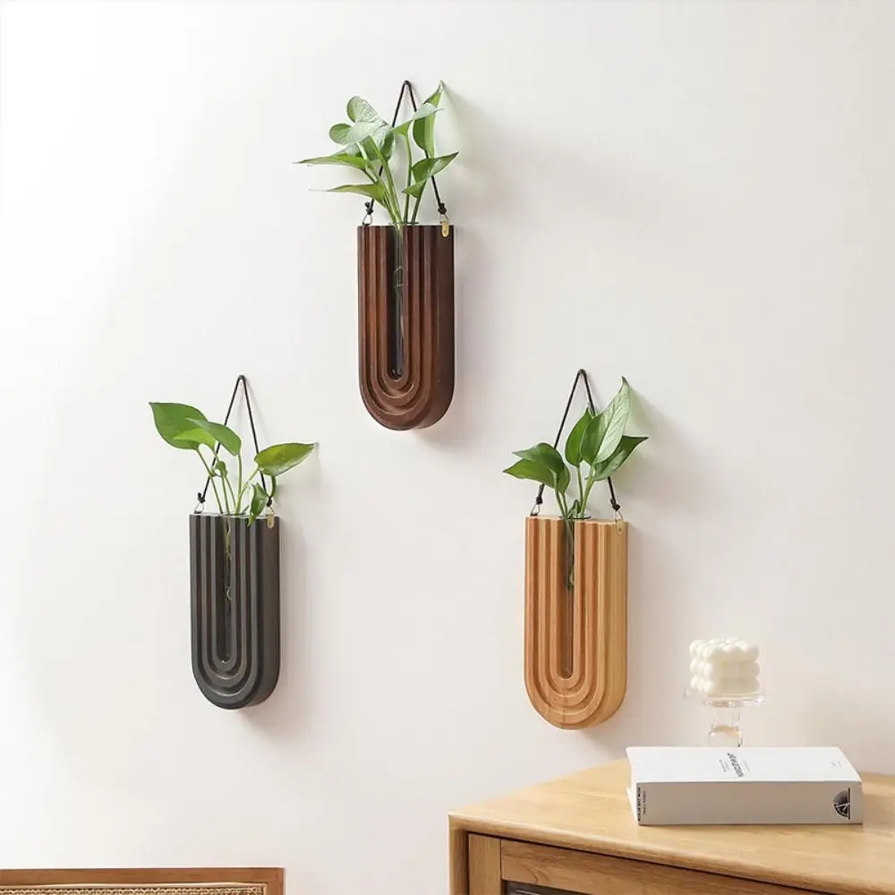 

Multi-purpose Stable Wall-mounted Hydroponic Vase Durable Craft Wood Frame Vase Handmade Plant Holder Pendant Bathroom