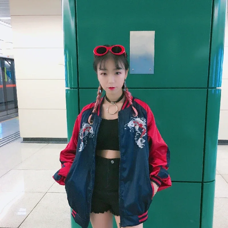 Kpop Korean Singer Women Loose Baseball Jackets Jazz Dance Concert Outfits Music Festival Zipper Coats Rave Wear Stage Costume