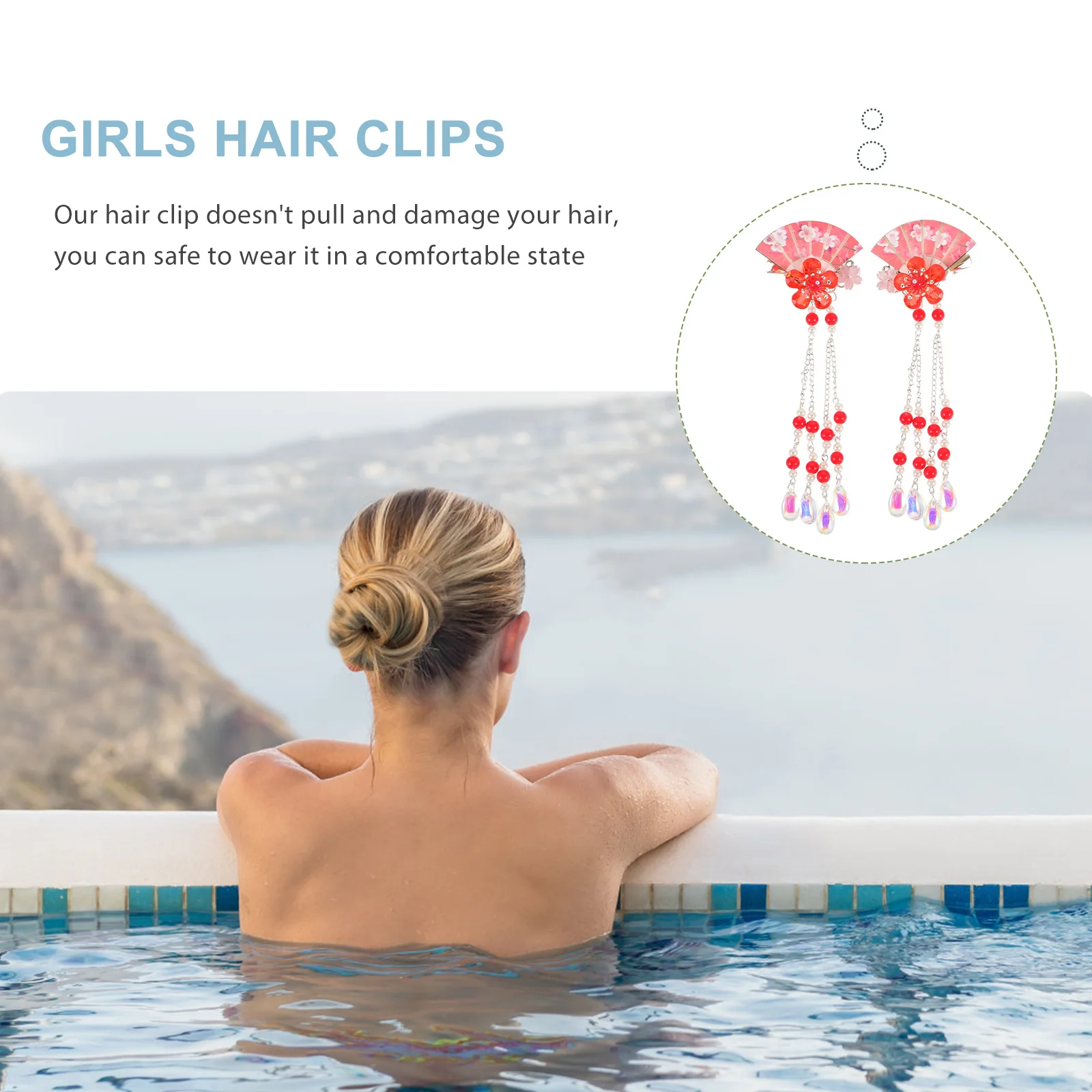 

2Pcs Hair Clips Flower Crystal Fan Tassel Hairpins Lightweight Durable Girls Accessories Wedding Hair Decoration