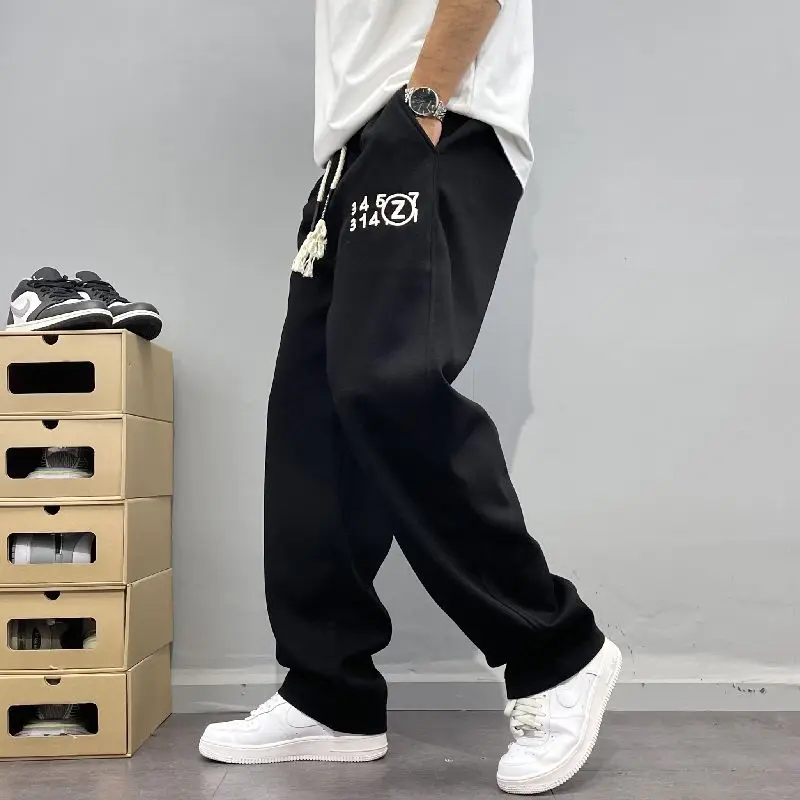 

Модные серые джоггеры с вышивкой в американском стиле, повседневные спортивные брюки прямого кроя с завязками для мужчин, весна-осень