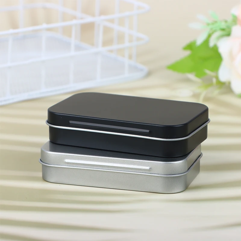 Pequeno vazio Tinplate caixa de armazenamento, kit de sobrevivência, prata e preto, flip organizador para dinheiro, moeda, doces, chave, caixa selada para cigarro, 1pc