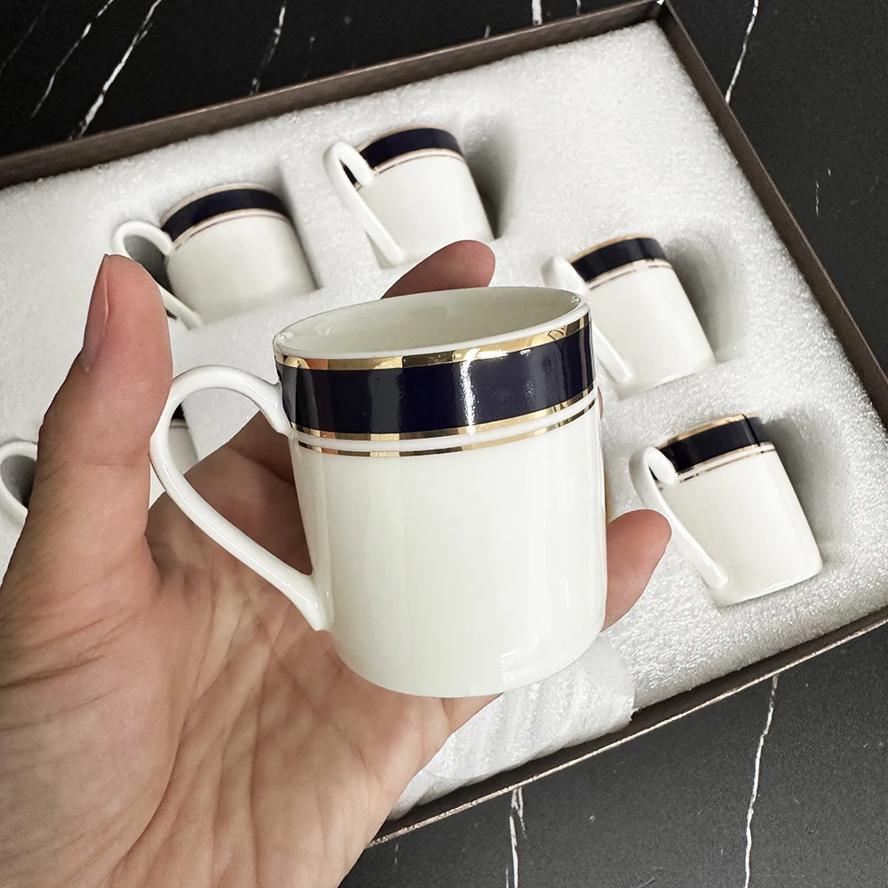 Blue Espresso Coffee Cups Set 6 Pieces Ceramic Coffee Mug Drinking Cup with Handle for Tea Milk Office Novelty Gift With Box